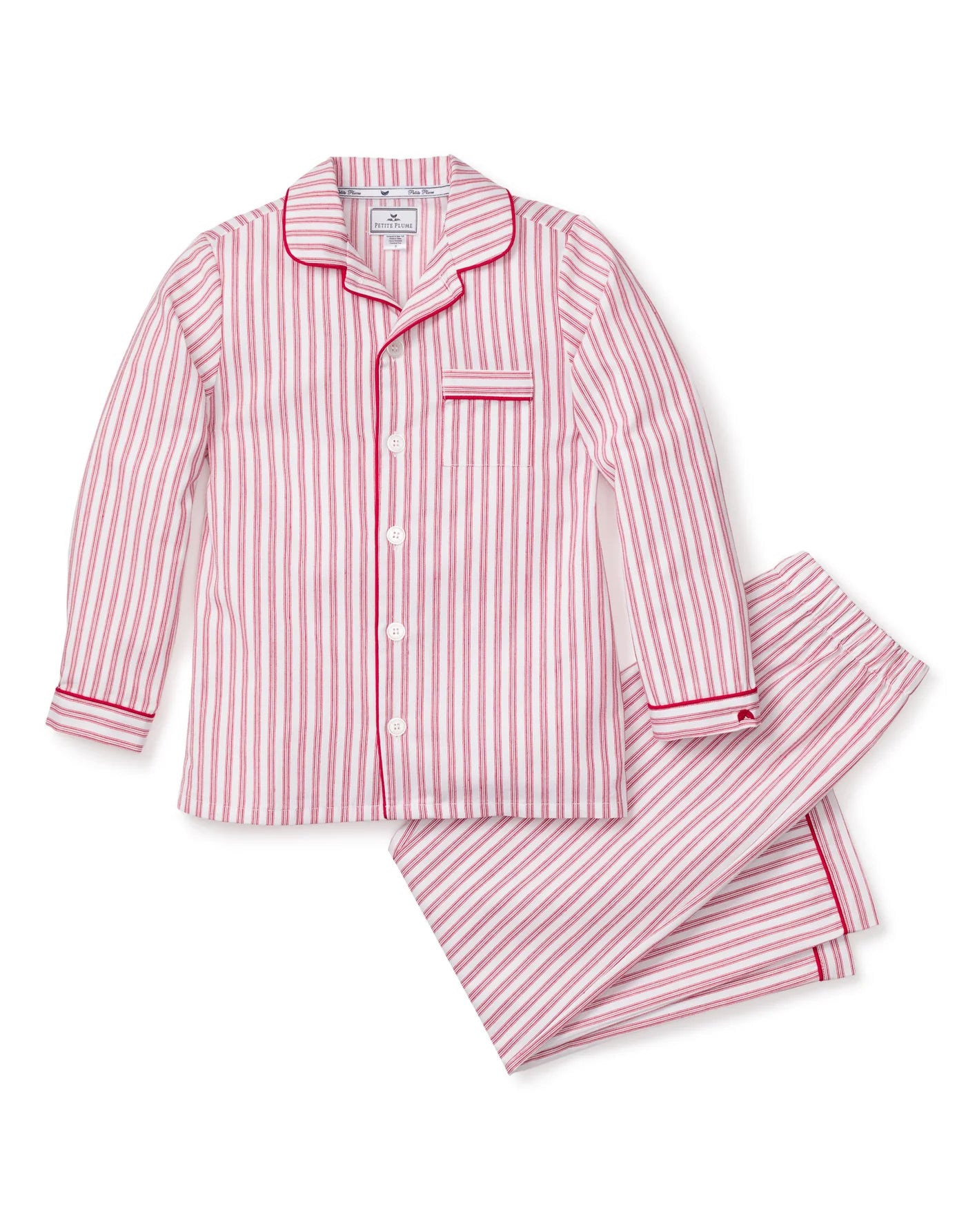 Kid's Twill Pajama Set in Antique Red Ticking