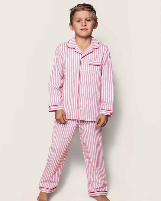 Kid's Twill Pajama Set in Antique Red Ticking