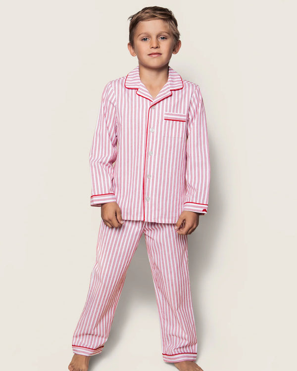 Kid's Twill Pajama Set in Antique Red Ticking