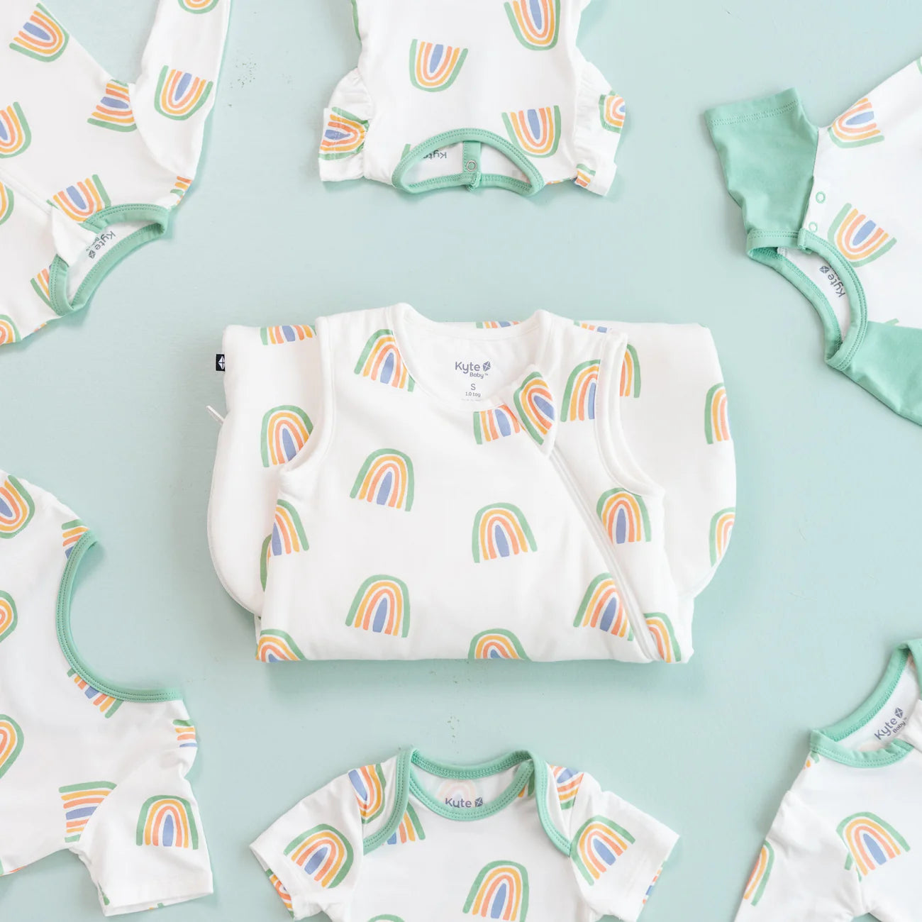 Kyte Baby Zippered Bamboo Footie | Wasabi Rainbow