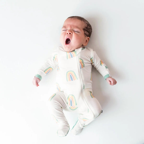 Kyte Baby Zippered Bamboo Footie | Wasabi Rainbow