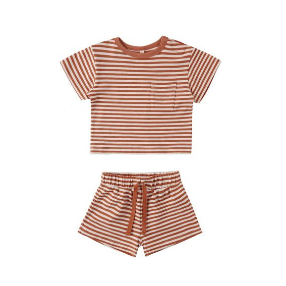 BOXY POCKET TEE + SHORT SET POPPY STRIPE