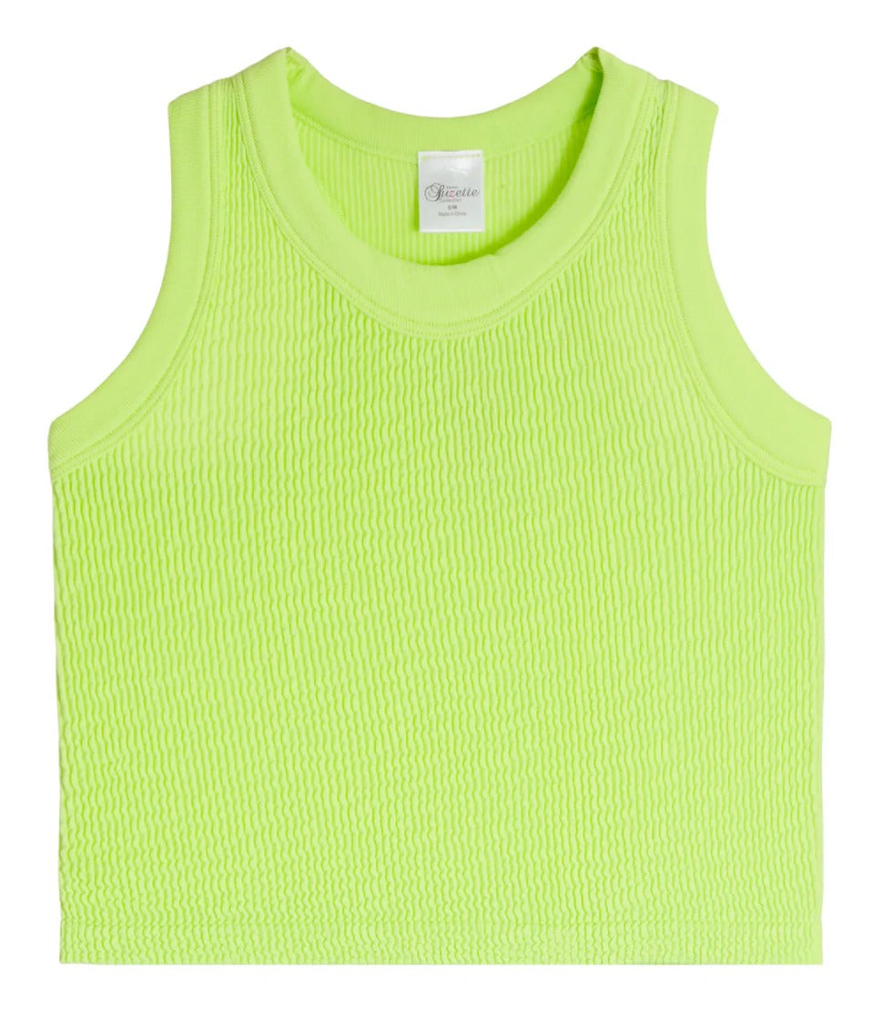 Smocking Sleeveless Tank | Lime Green