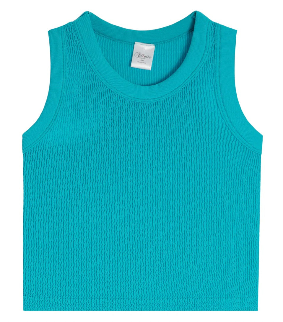 Smocking Sleeveless Tank | Turquoise Blue
