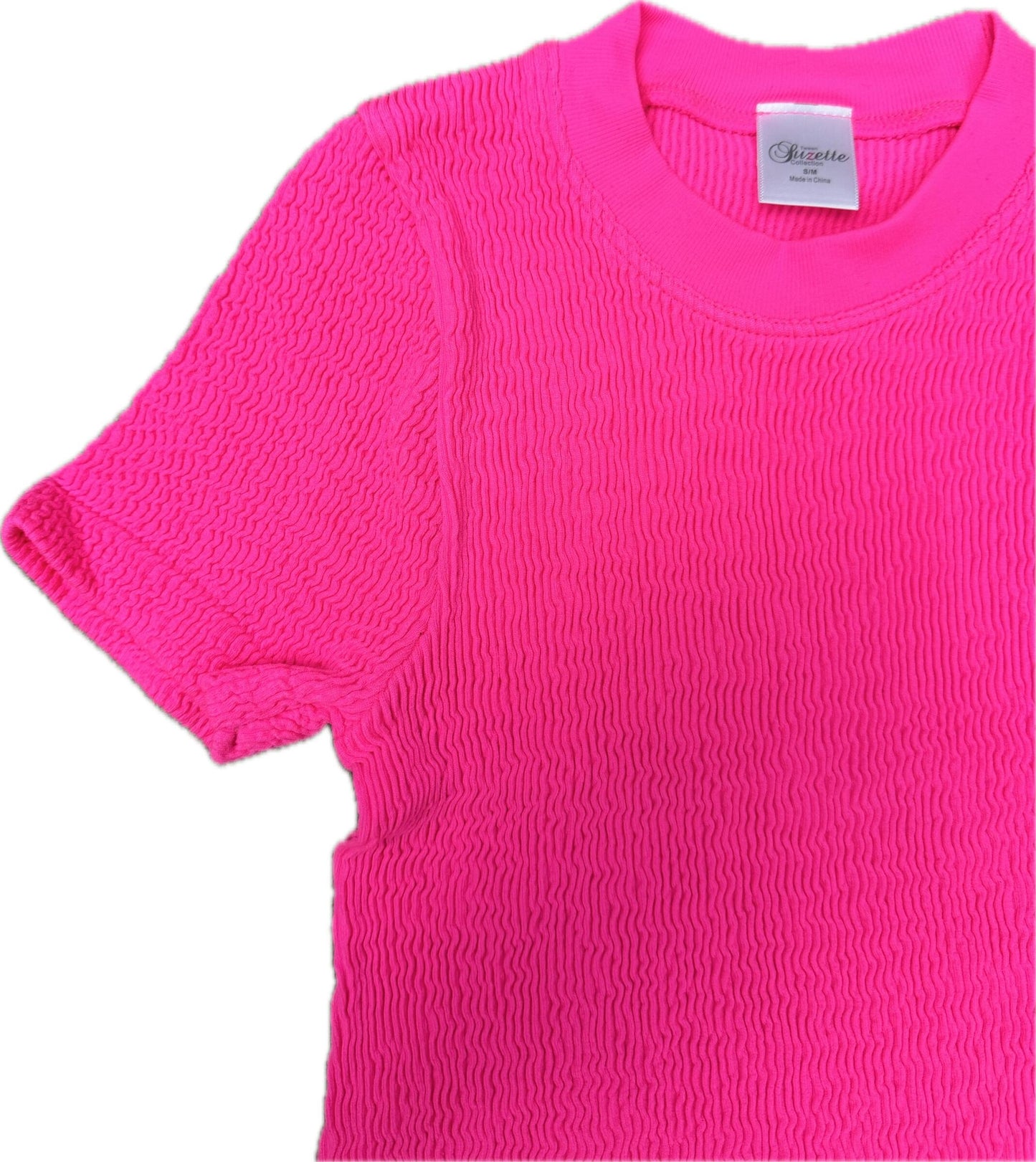 Smocking Short Sleeve Top | Neon Pink