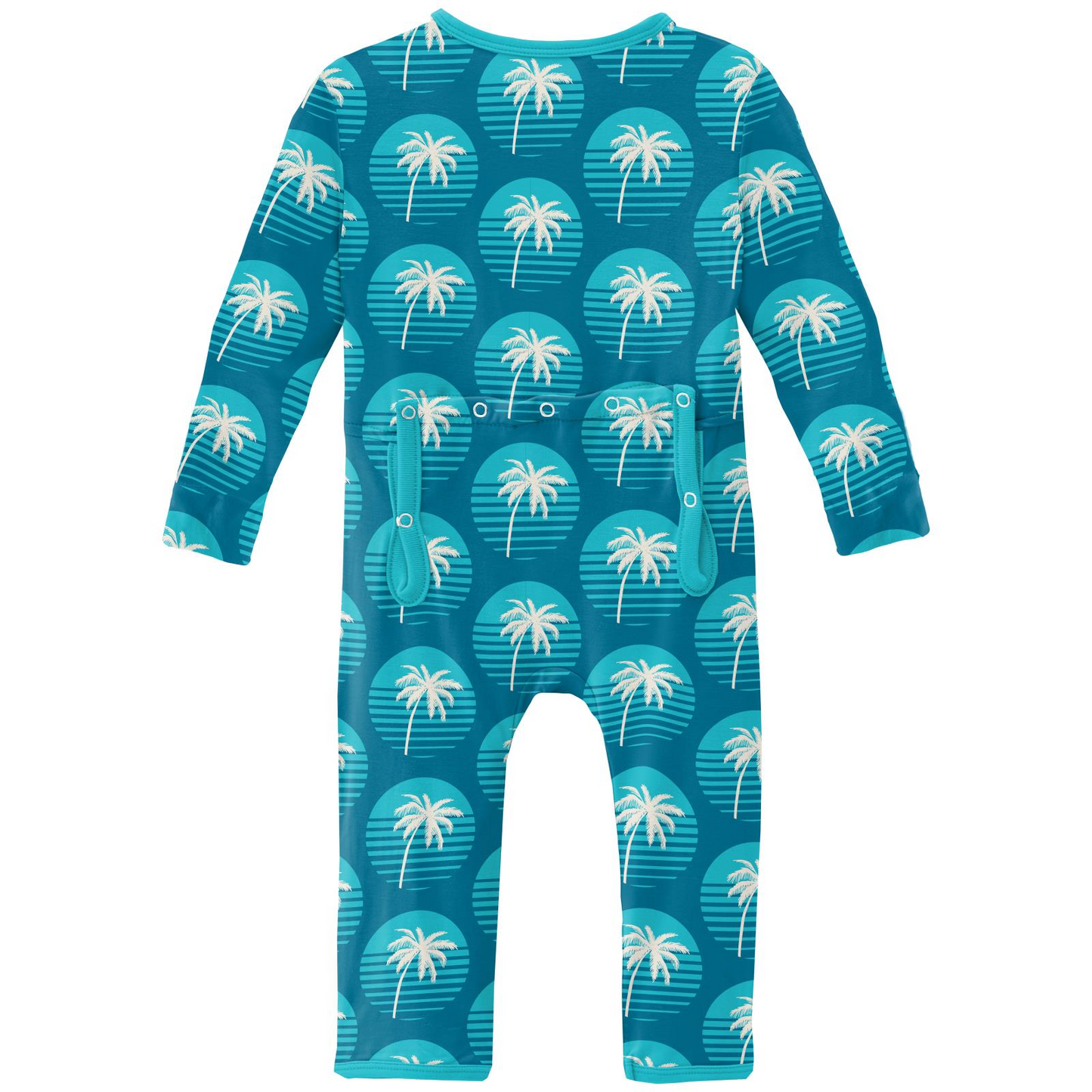 Print Zippered Coverall | Cerulean Blue Palm Tree Sun