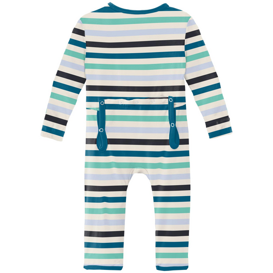Print Coverall with 2 Way Zipper | Little Boy Blue Stripe