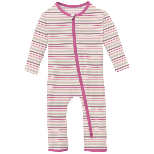 Print Coverall with 2 Way Zipper | Whimsical Stripe
