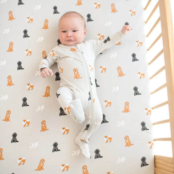 Kyte Baby Zippered Bamboo Footie | Fluffy Dog