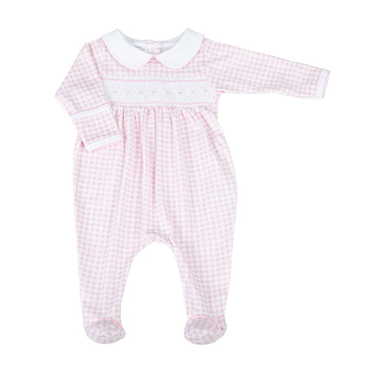 Mini Checks Smocked Collared Footie | Pink