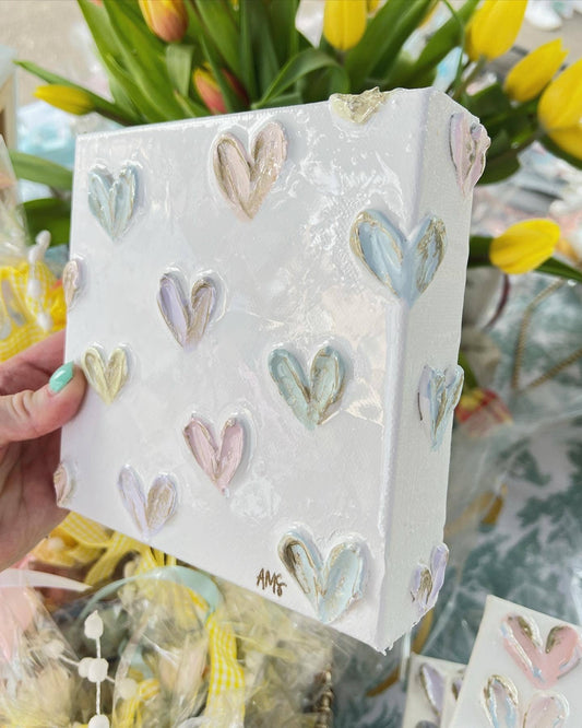 Canvas - 6x6 inch Pastel Polka Dot Hearts