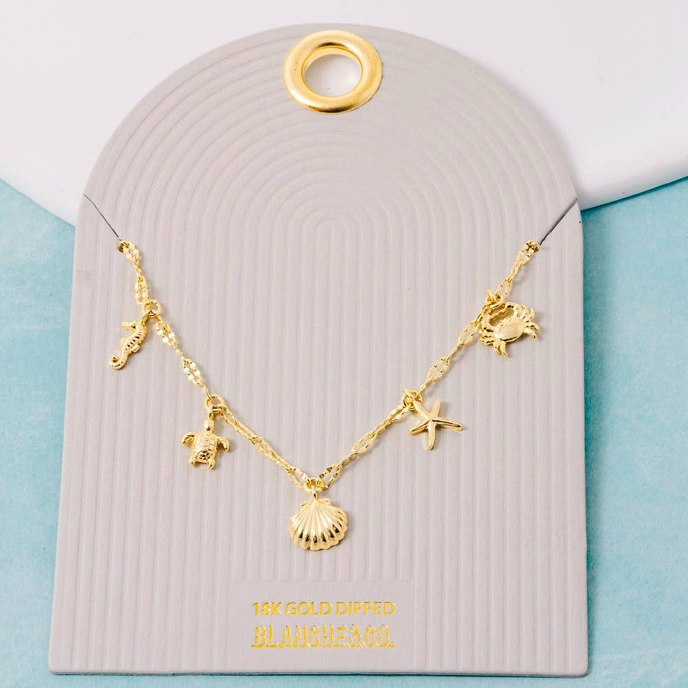 Gold Dipped Sea Life Charms Pendant Necklace
