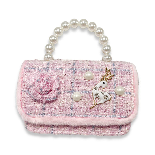 Fur Trim Tweed Purse | Pink