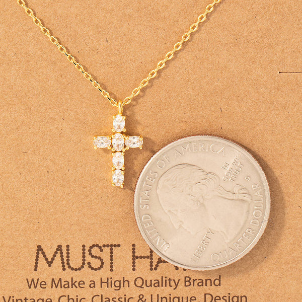 Rhinestone Cross Pendant Necklace | Silver