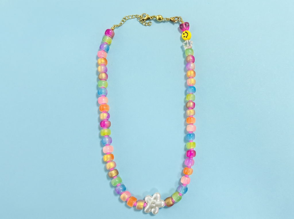 Beaded Necklace | Colorful w/ Pearl Flower