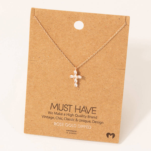 Rhinestone Cross Pendant Necklace | Silver