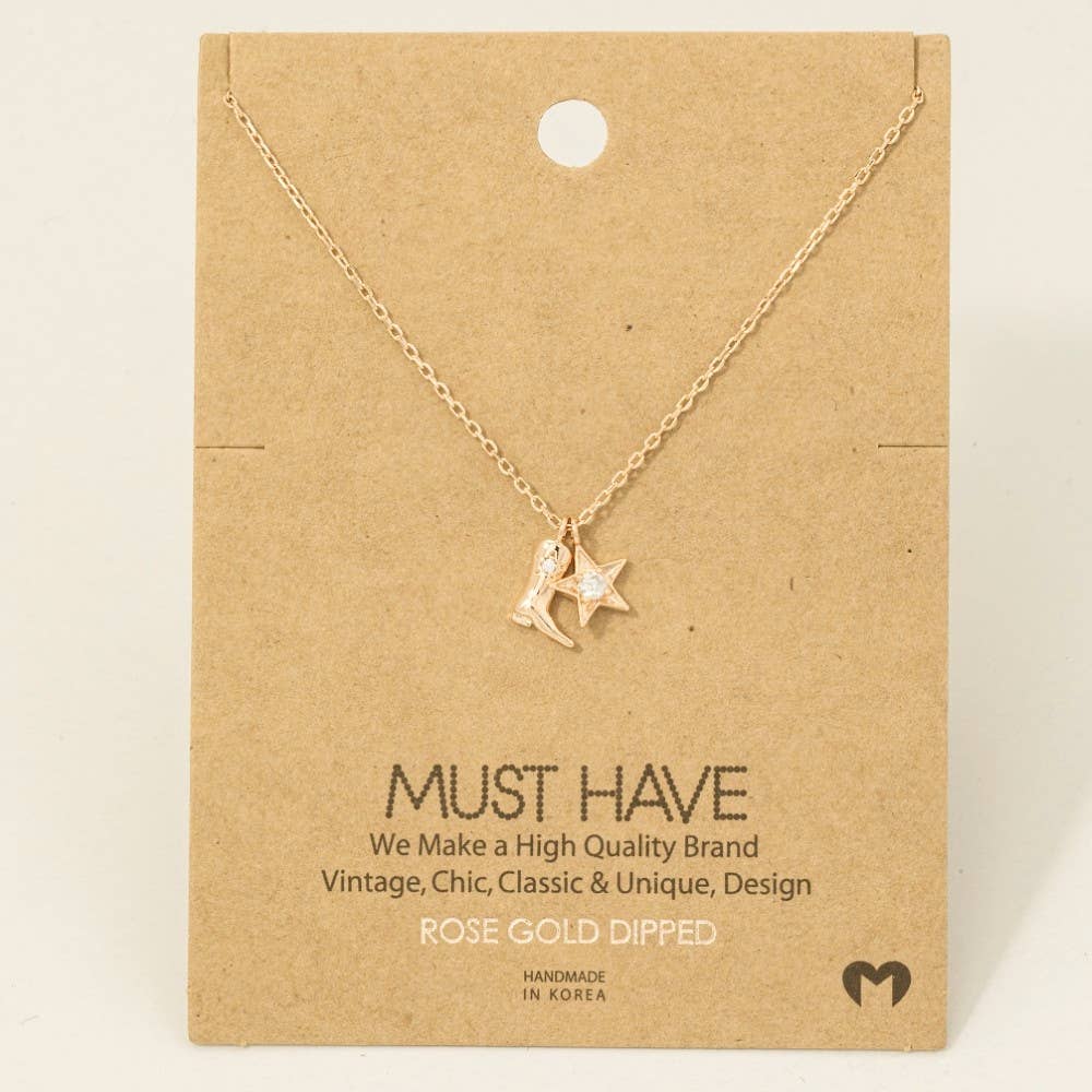 Gold Dipped Cowboy Boots Star Pendant Necklace
