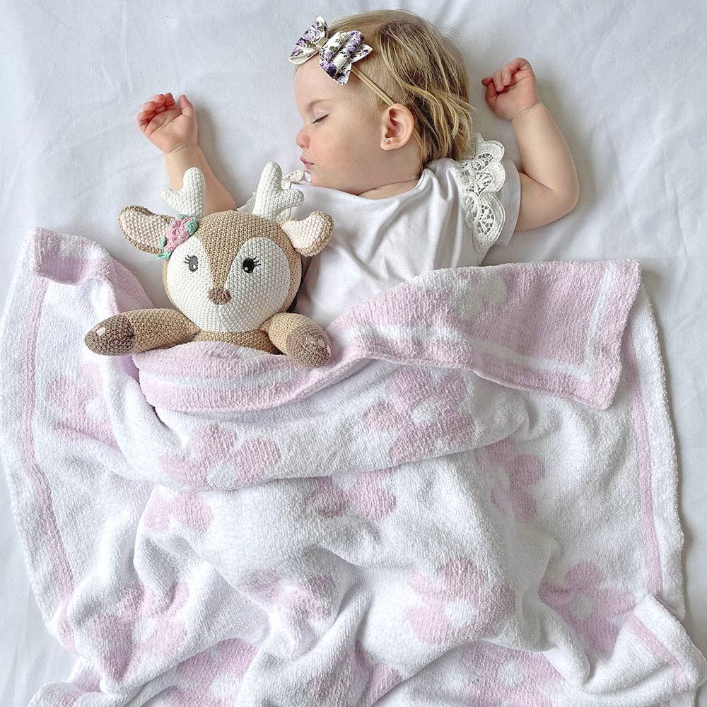 Chenille Baby Blanket - Purple Flower