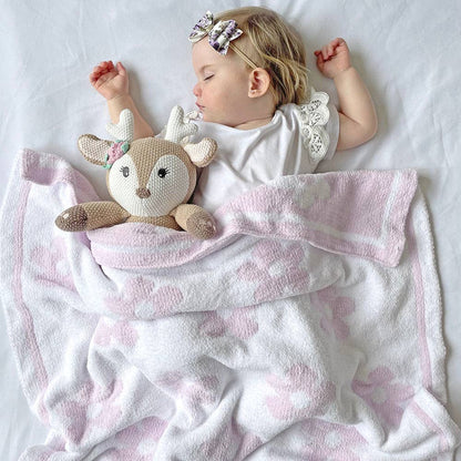 Chenille Baby Blanket - Purple Flower