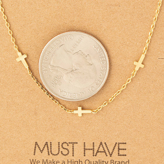 Dainty Cross Station Necklace: G