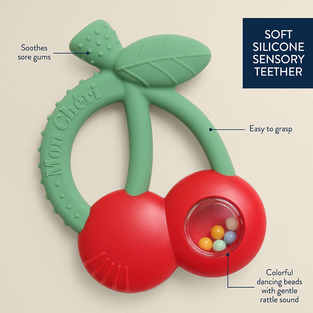 Bitzy Shake Silicone Teether w Rattle | Cherries