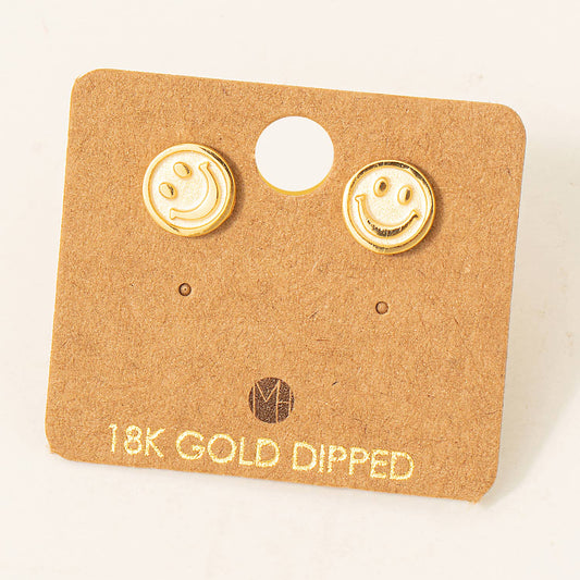 Gold Smiley Face Stud Earrings