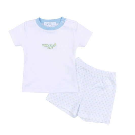 Alligator Pie Embroidered Short Set | Light Blue