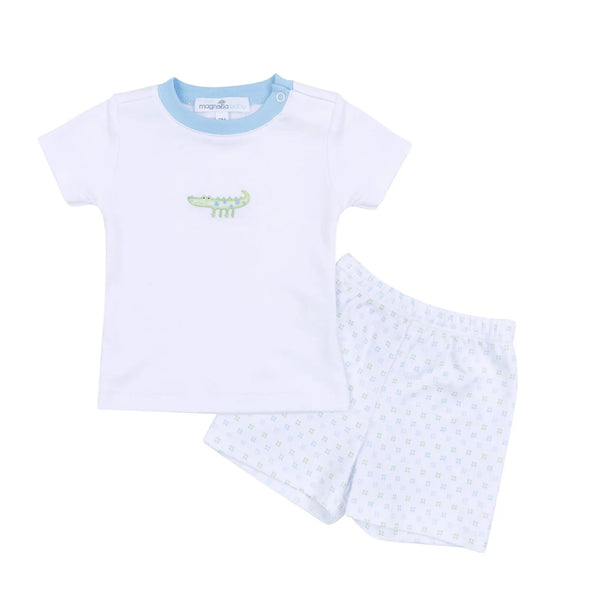 Alligator Pie Embroidered Short Set | Light Blue