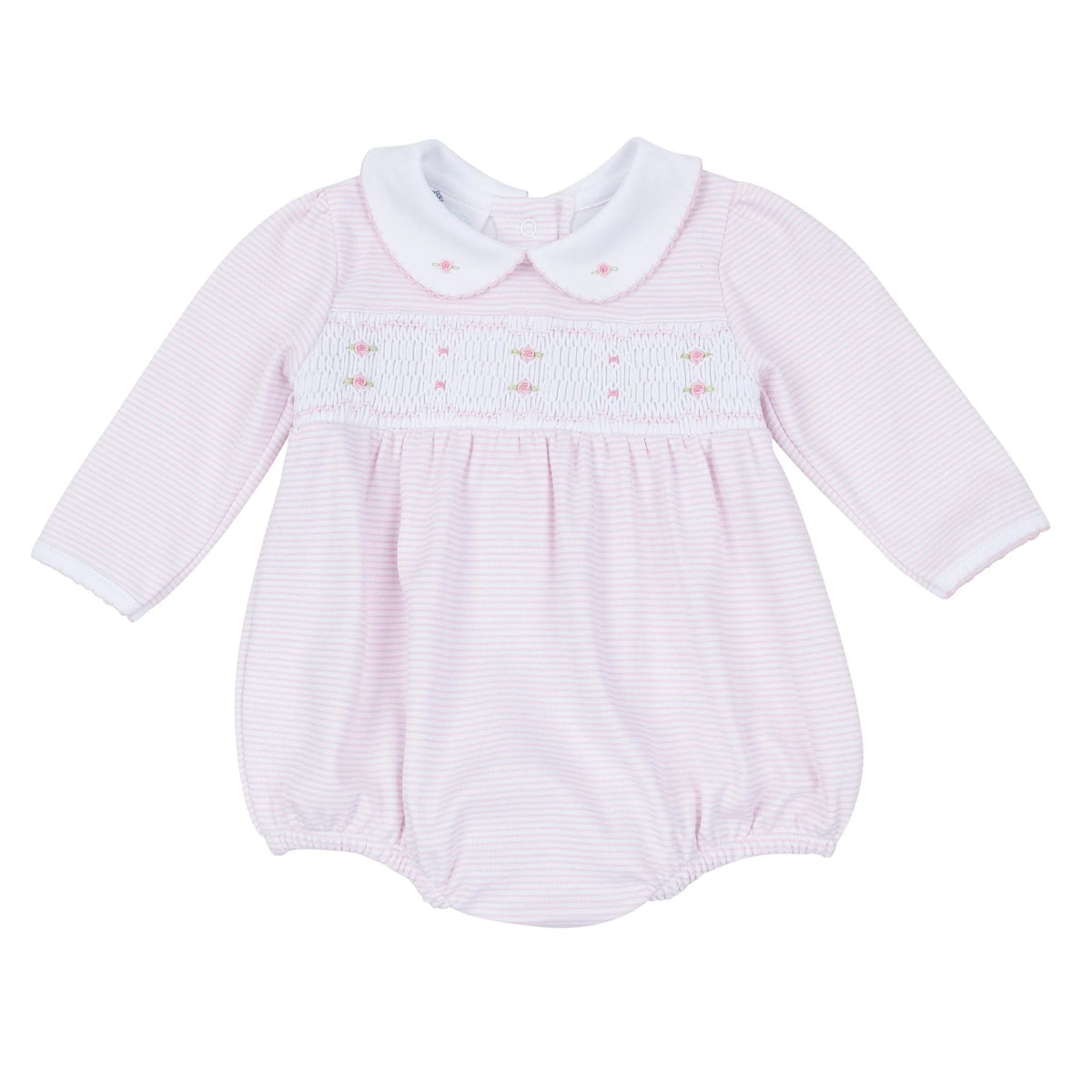 Anna Smocked Long Sleeve Bubble | Pink