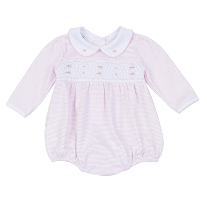 Anna Smocked Long Sleeve Bubble | Pink