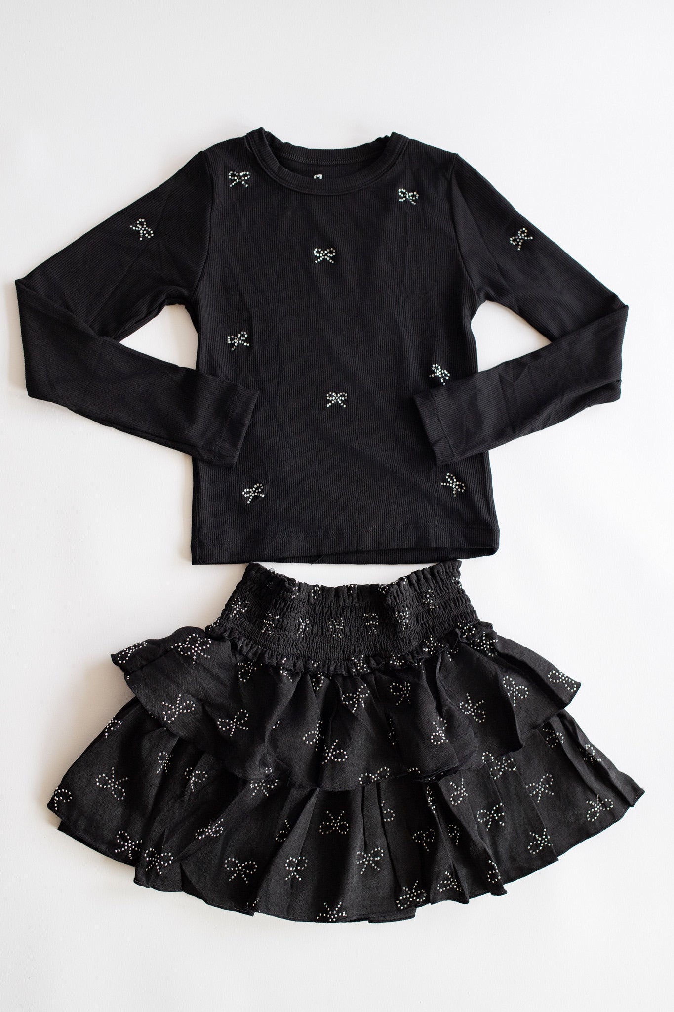 Tiered Silver Bow Skirt | Black