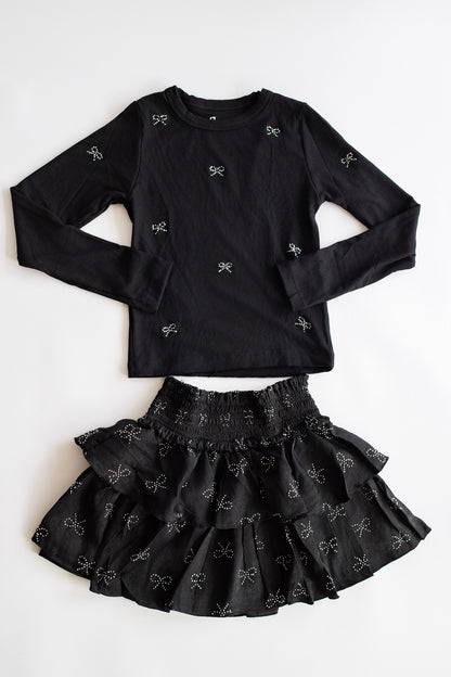 Tiered Silver Bow Skirt | Black
