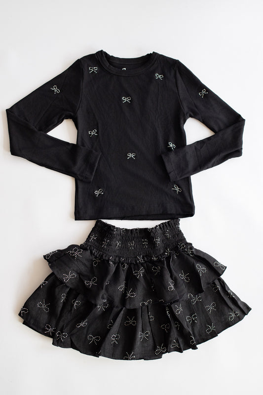 Crystal Bow Long Sleeve | Black