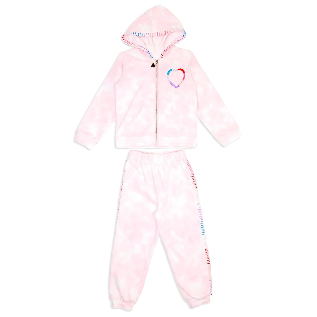 Ava Heart Stitched Tie Dye Sweatpants + Hoodie Set