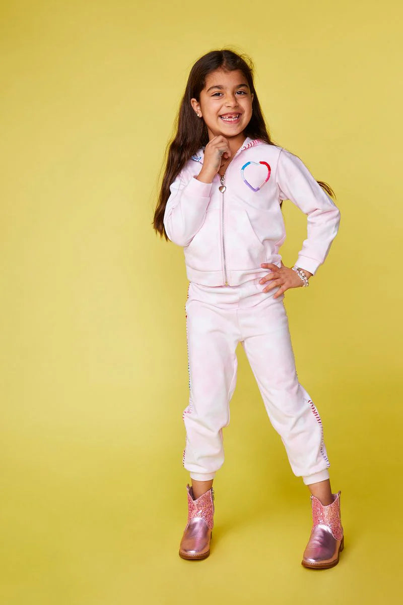 Ava Heart Stitched Tie Dye Sweatpants + Hoodie Set