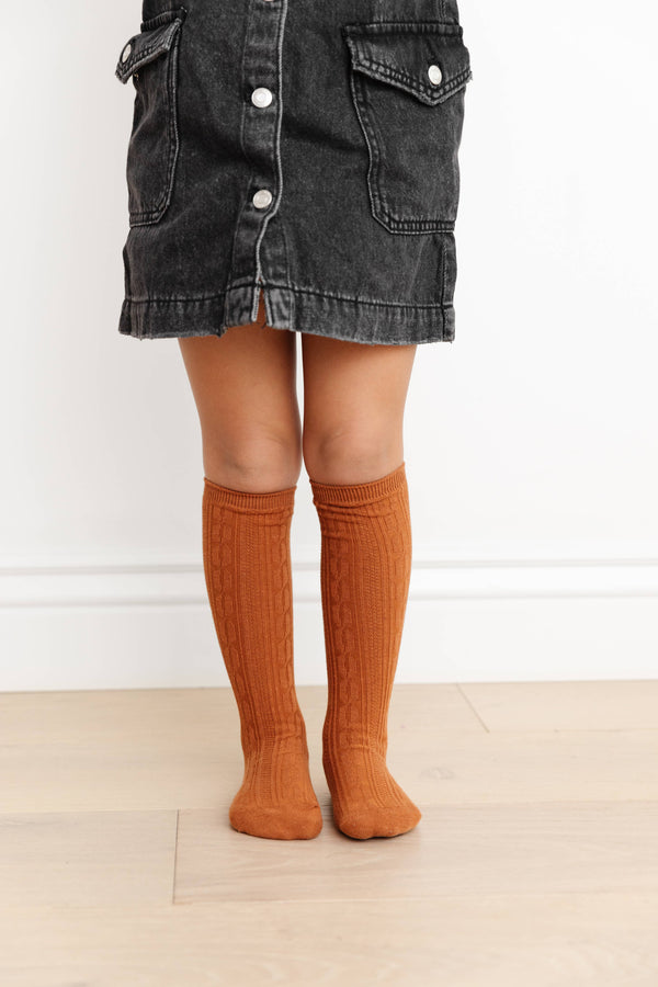 Sugar Almond Cable Knit Knee High Socks