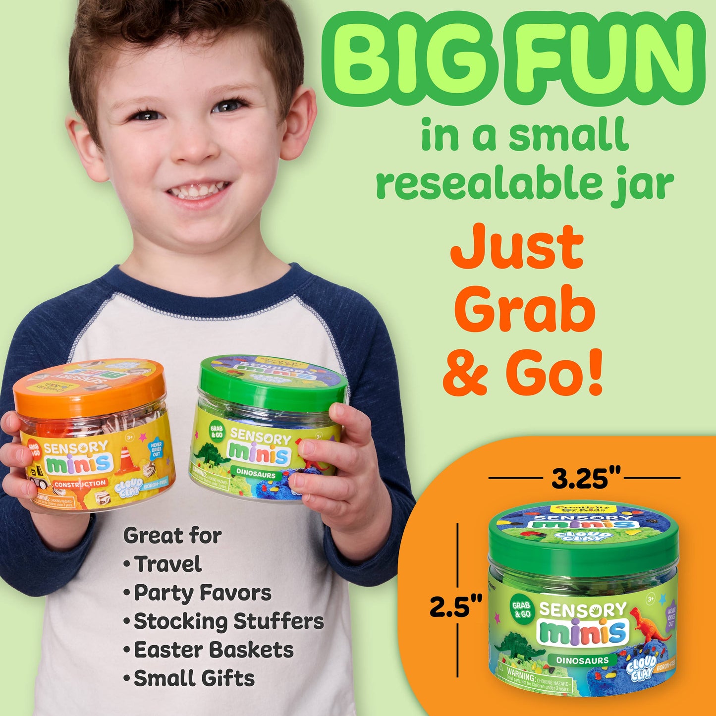 Sensory Mini Play Kit Jar with Cloud Clay | Dinosaur