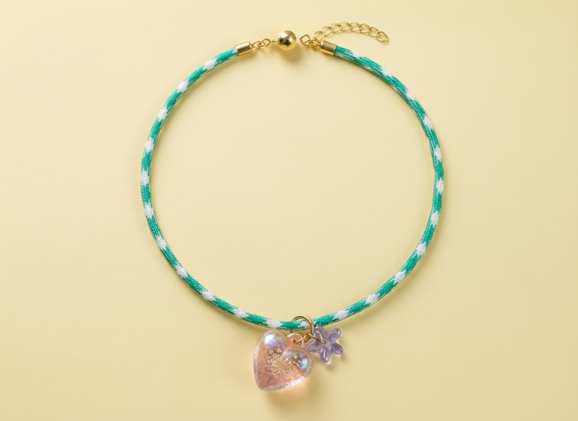 Cord Necklace | Teal w/ Heart + Star Charms