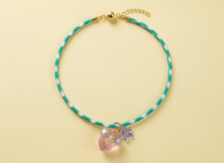 Cord Necklace | Teal w/ Heart + Star Charms