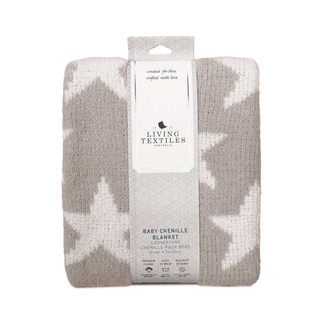 Chenille Baby Blanket - Grey Stars