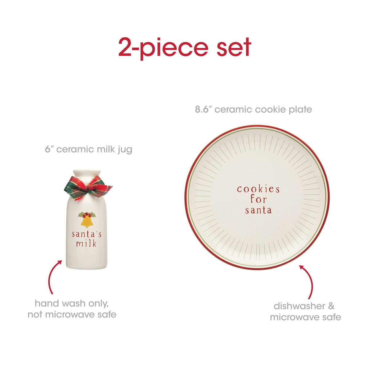 Santa Christmas Cookie Plate & Milk Jug Holiday Set