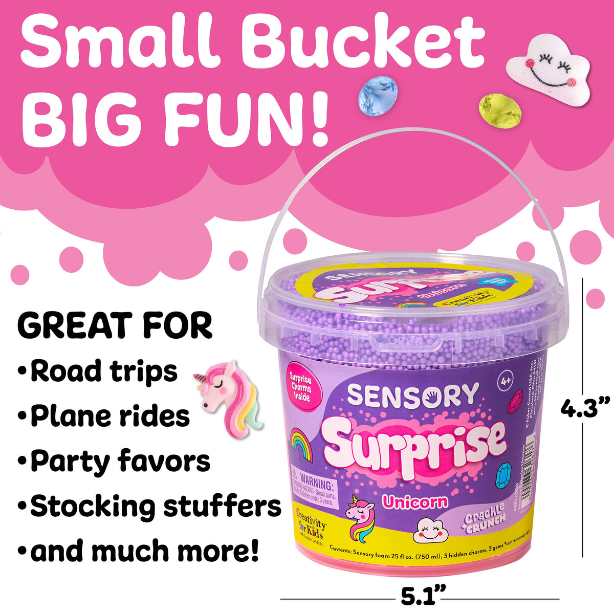 Sensory Surprise Squishy Foam Bucket | Unicorn Charms