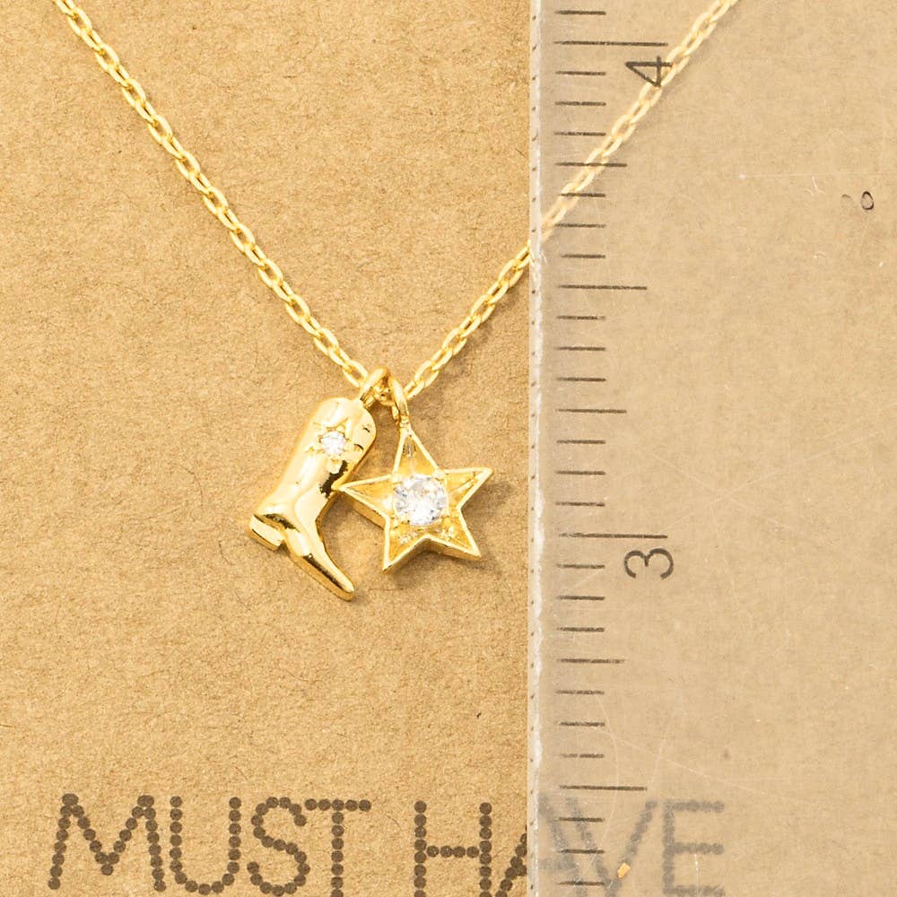 Gold Dipped Cowboy Boots Star Pendant Necklace