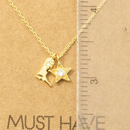Gold Dipped Cowboy Boots Star Pendant Necklace