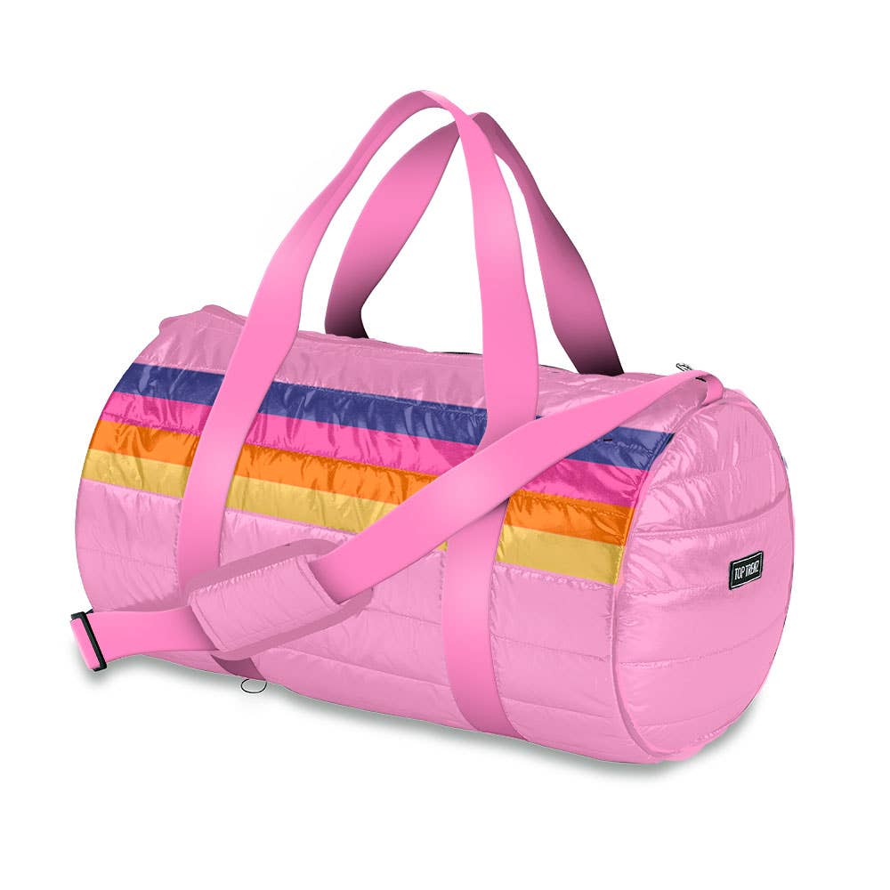 Pink Puffer Duffle Bag Retro Stripe