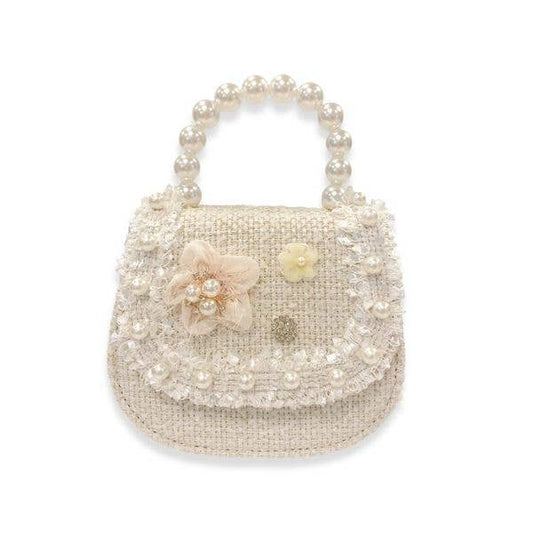 Floral Decor Tweed Purse | Beige