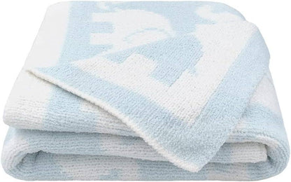 Chenille Baby Blanket - Blue Elephant