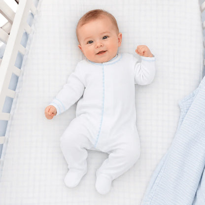 Baby Joy Blue Crochet Trim Footie