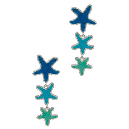 Triple Pearlized Starfish Drops Post Earrings | Teal