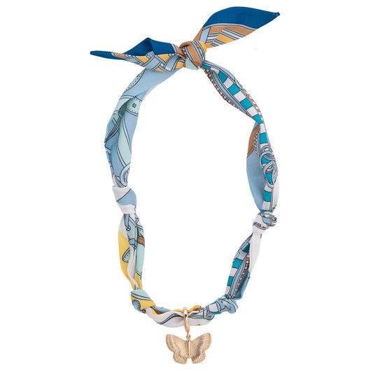 Desiree Butterfly Scarf Necklace in Light Blue/White/Yellow